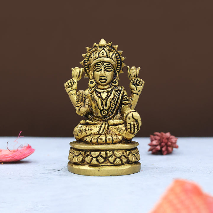 3" Brass Lakshmi with Round Base