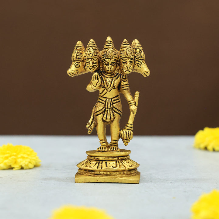 4" Brass 5 Face Hanuman Idol