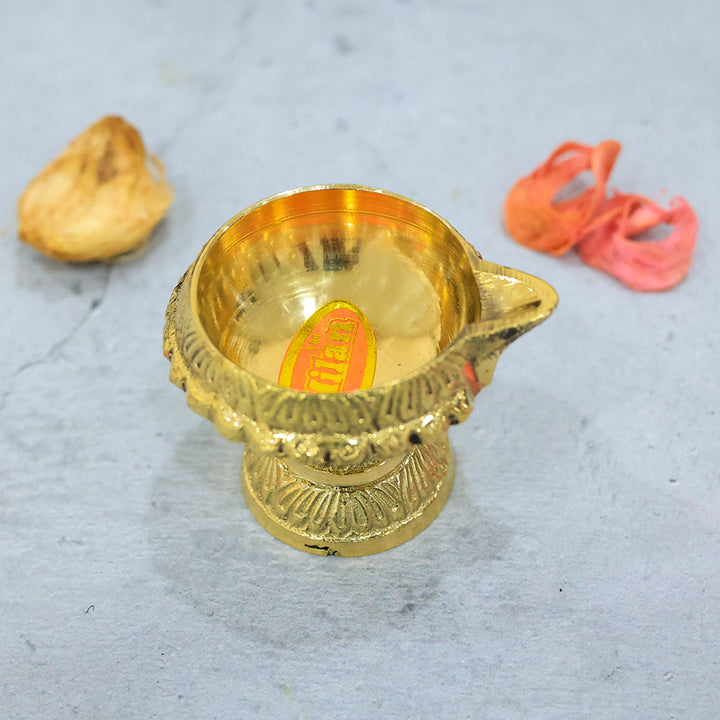 2.25" Wide Brass Kubera Deepam with Stand