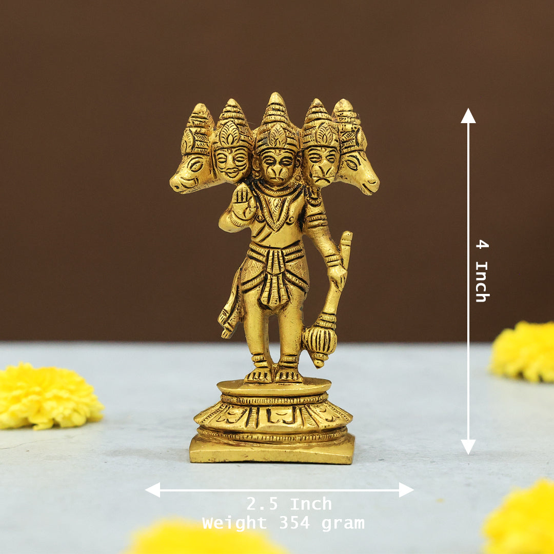 4" Brass 5 Face Hanuman Idol