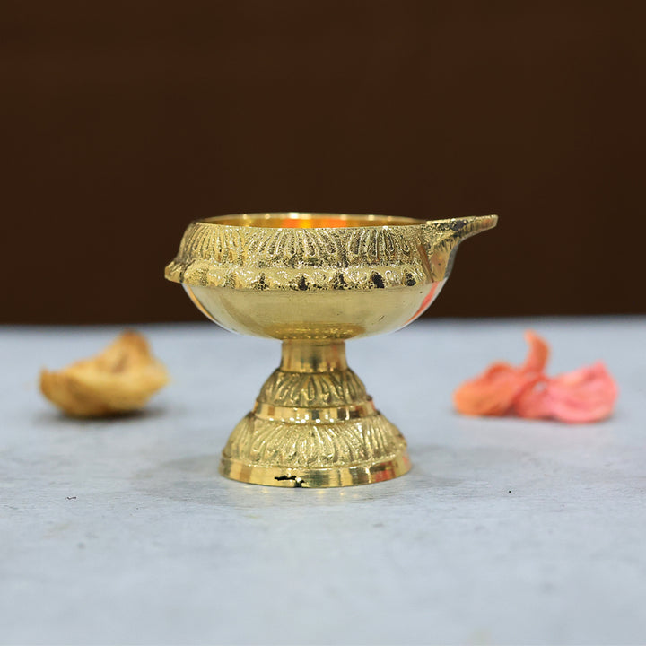 2.25" Wide Brass Kubera Deepam with Stand