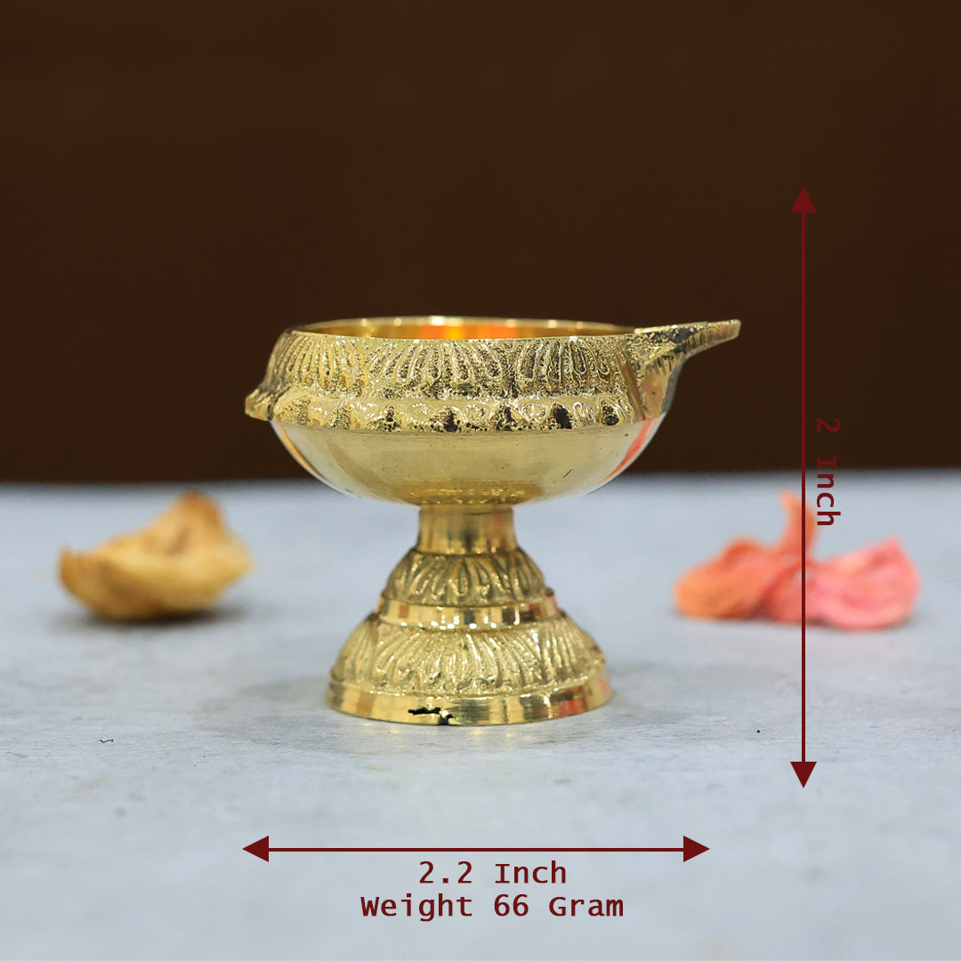 2.25" Wide Brass Kubera Deepam with Stand