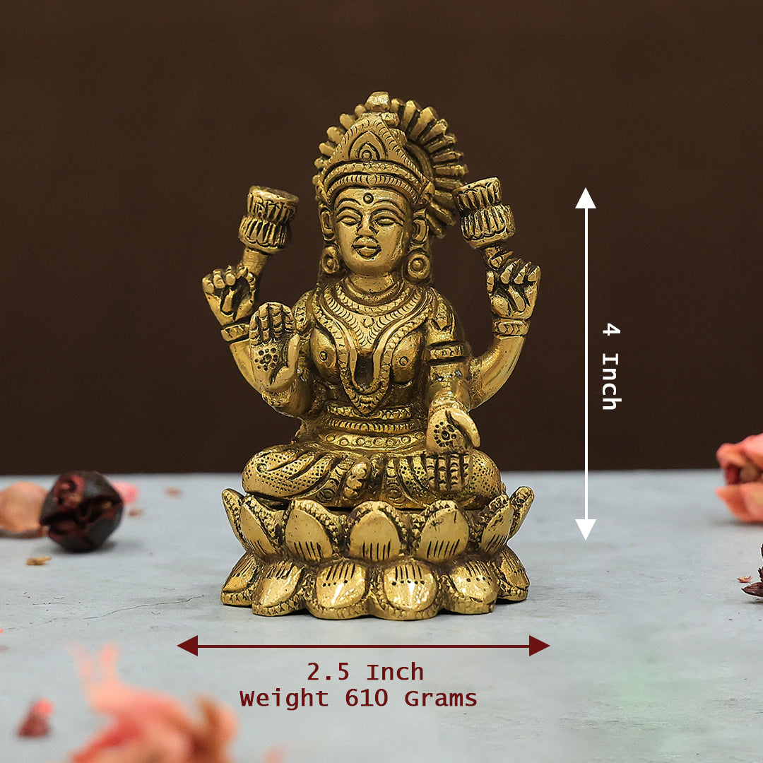 4" Brass Lotus Base Lakshmi