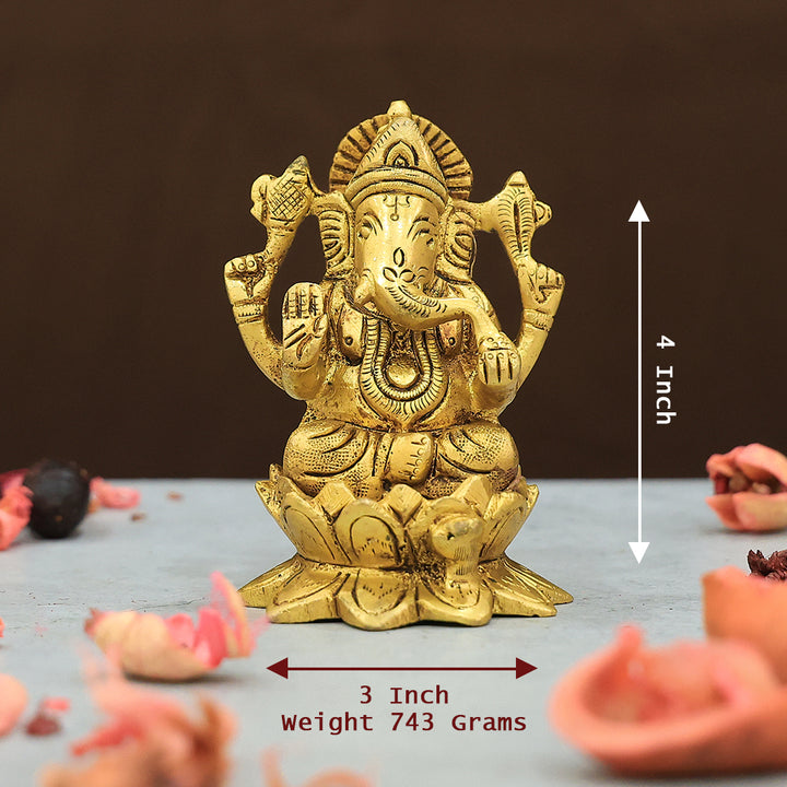 4” Brass Lotus Base Ganesh