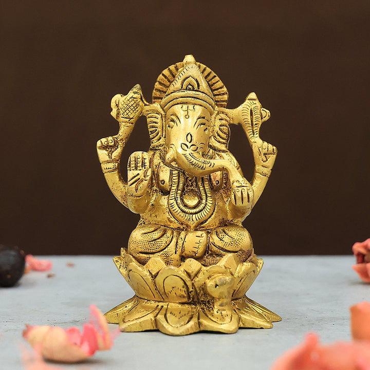 4” Brass Lotus Base Ganesh