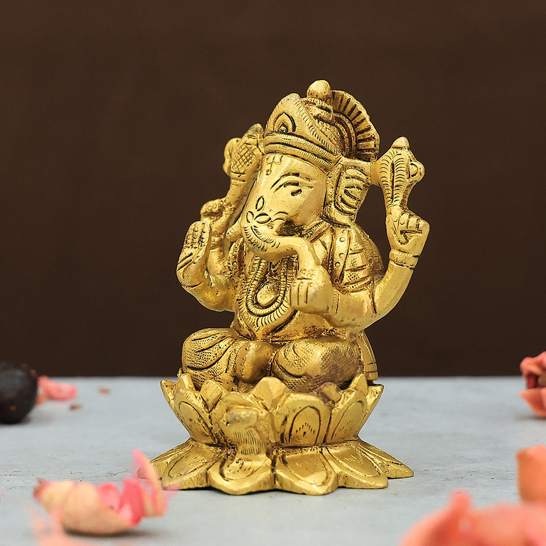 4” Brass Lotus Base Ganesh