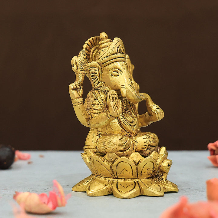 4” Brass Lotus Base Ganesh