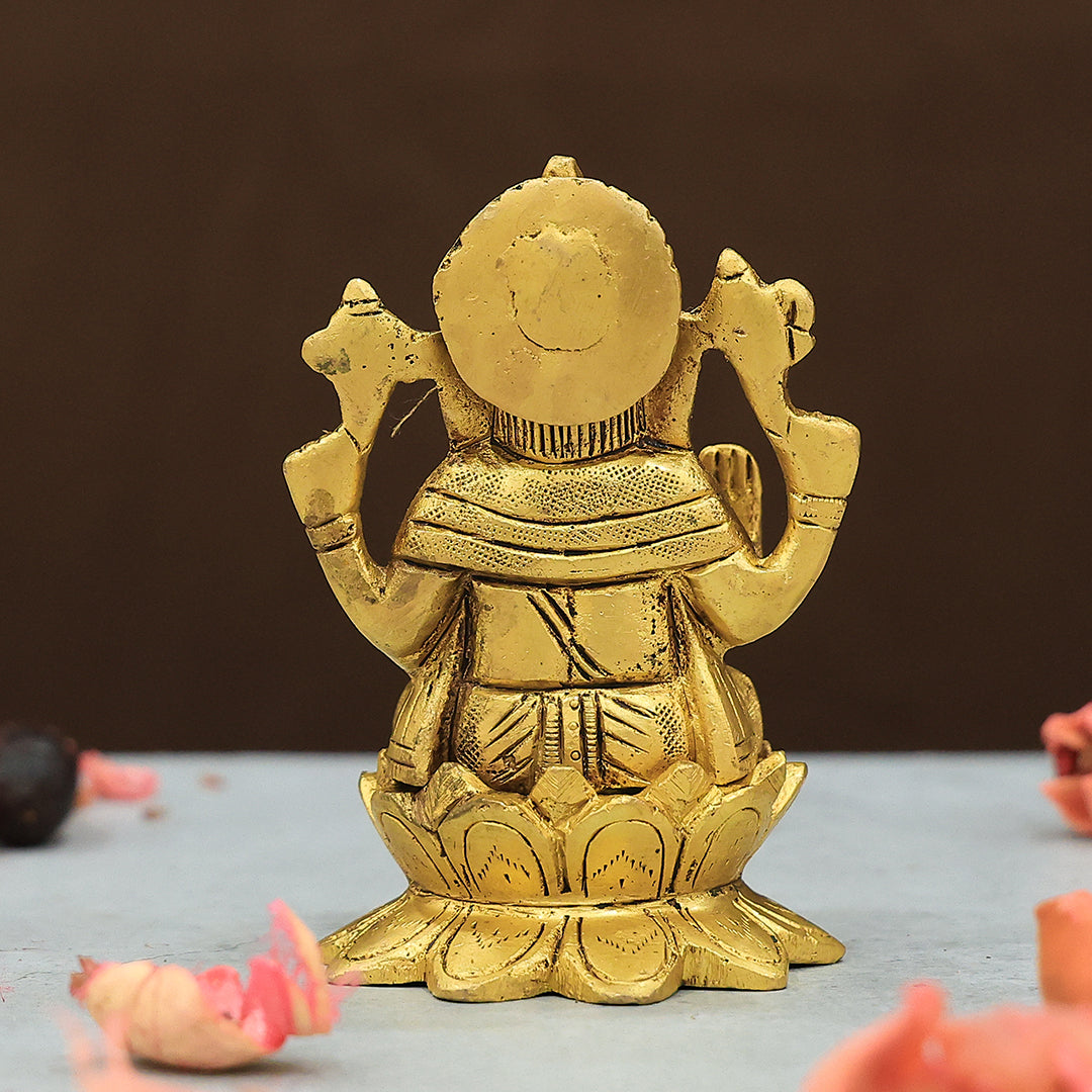 4” Brass Lotus Base Ganesh