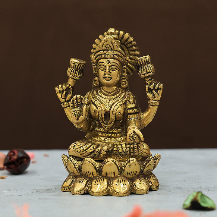 4" Brass Lotus Base Lakshmi