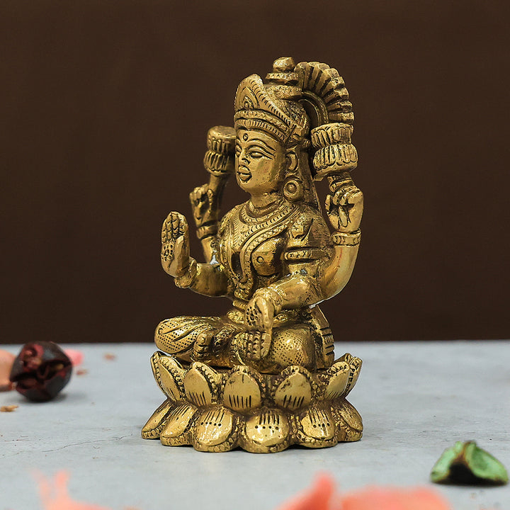 4" Brass Lotus Base Lakshmi