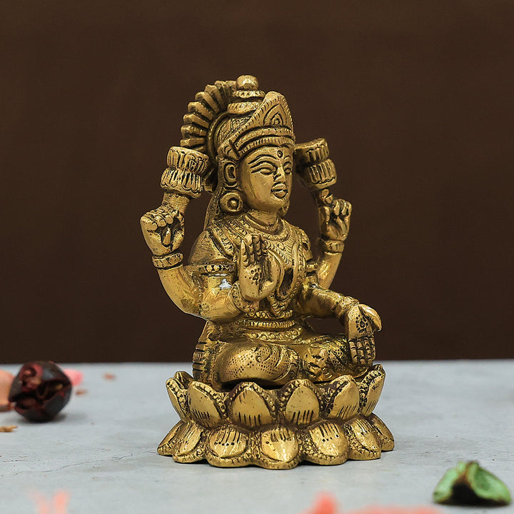 4" Brass Lotus Base Lakshmi