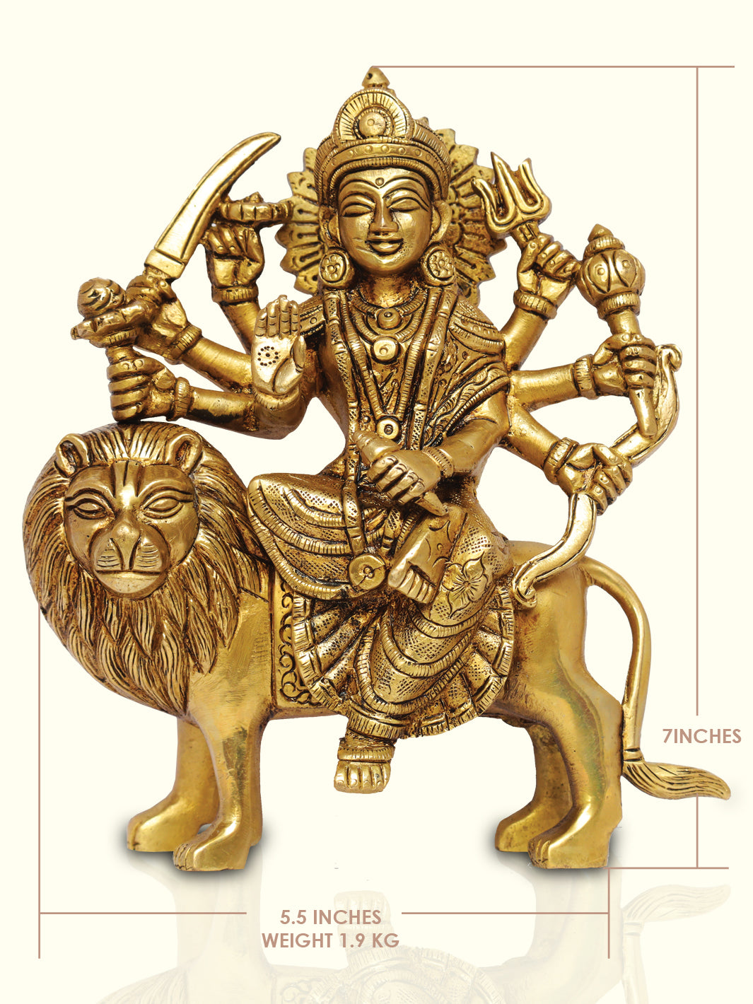 7" Brass Durga - Sripuram Store